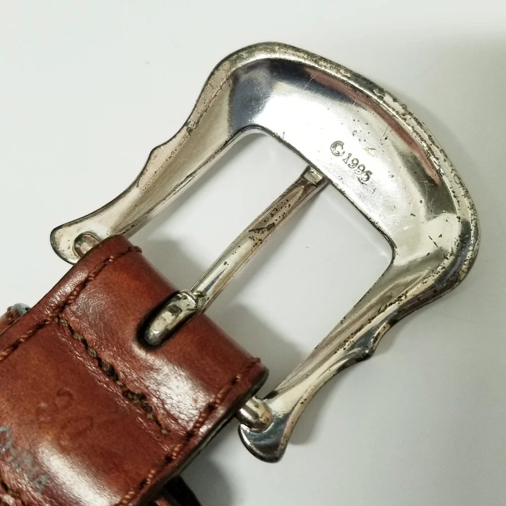 Brighton Vintage 90's Leather Belt Brown Braided Silver-tone Zoo Animals Sz 30